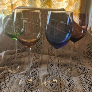 Lenox Tuscany Seasons (4) Water Goblets, 9¼" SET- Blue Amber Green Purple